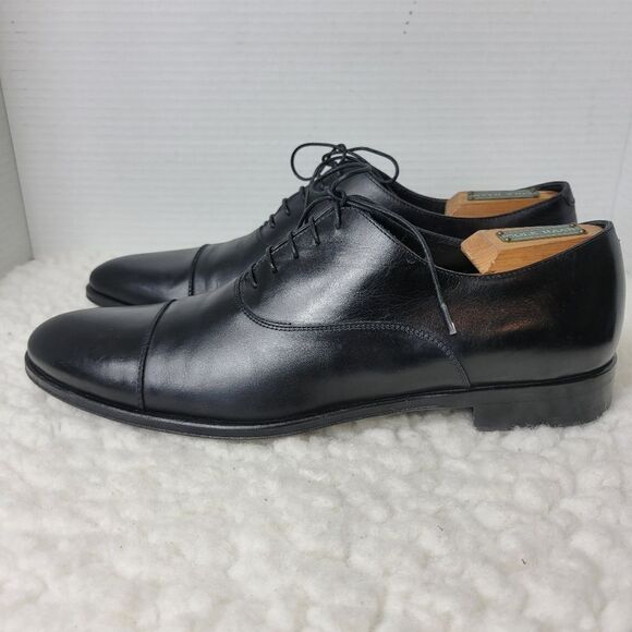 Ermenegildo Zegna Mens Oxford Derby Shoes Size 9.5 Black Torino Leather Cap Toe